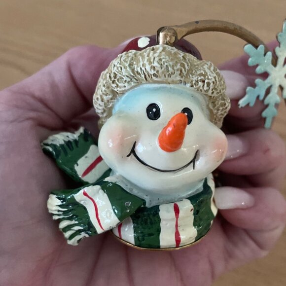 Adorable Snowman Candle Snuffer w Snowflake Handle Smiling w Carrot Nose 10 Inch - Picture 4 of 7
